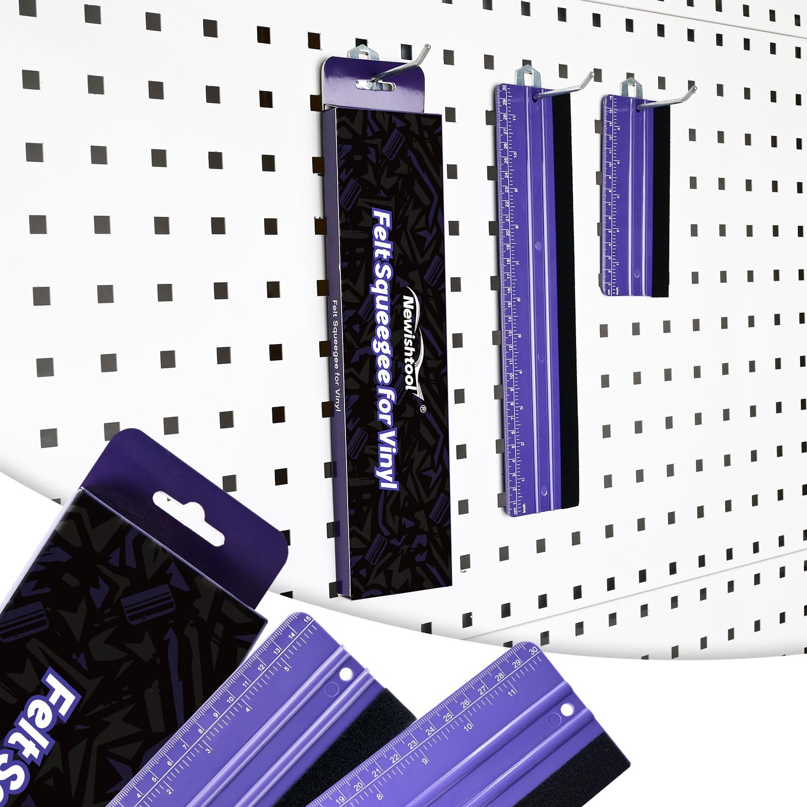 NEWISHTOOL Filzrakel für Vinylfolie und Messung mit verschiedenen Größen, violetter Lineal, Schaber, Kohlefaser, Autofolie, Anwendung, Fenstertönung, PPF, Installation, Tapete, Glättungswerkzeuge, 2