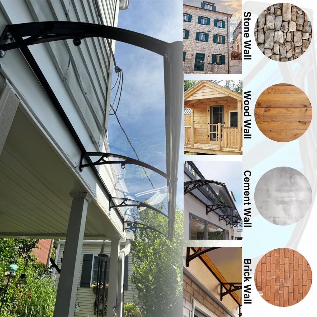 Daszek drzwiowy 50–360 cm, szary schronienie przed deszczem na patio, trwały aluminiowy wspornik, osłona zewnętrzna, ochrona przed promieniowaniem UV, ulepszony styl wejścia
