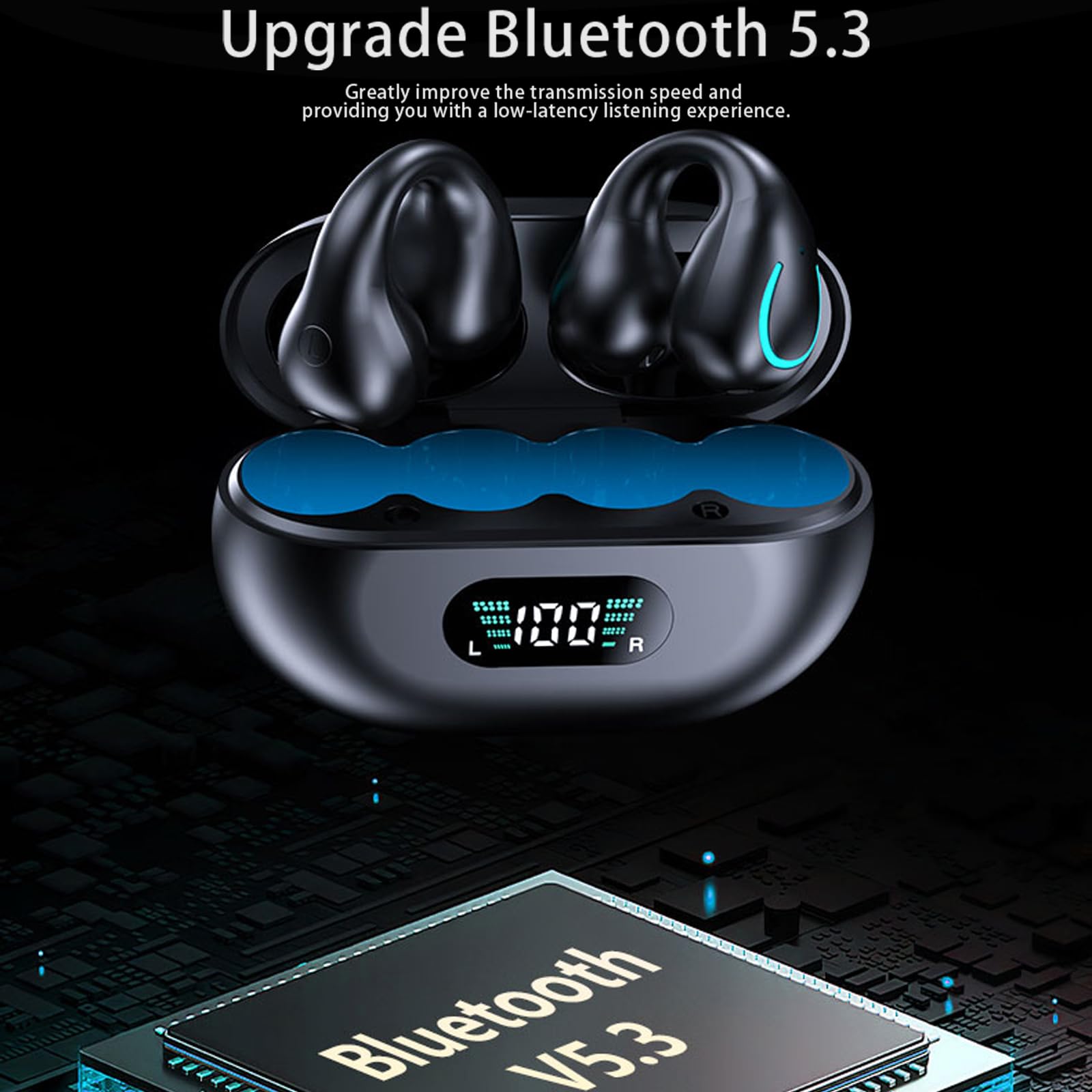 Wireless Earbuds with Earhooks Mini Ear Clip Bone Conduction Headphones Waterproof Bluetooth Open Ear Earbuds Cycling Earpiece Noise Canceling Headset Sports Bluetooth 5.3 Ear Clip Earphones Headset