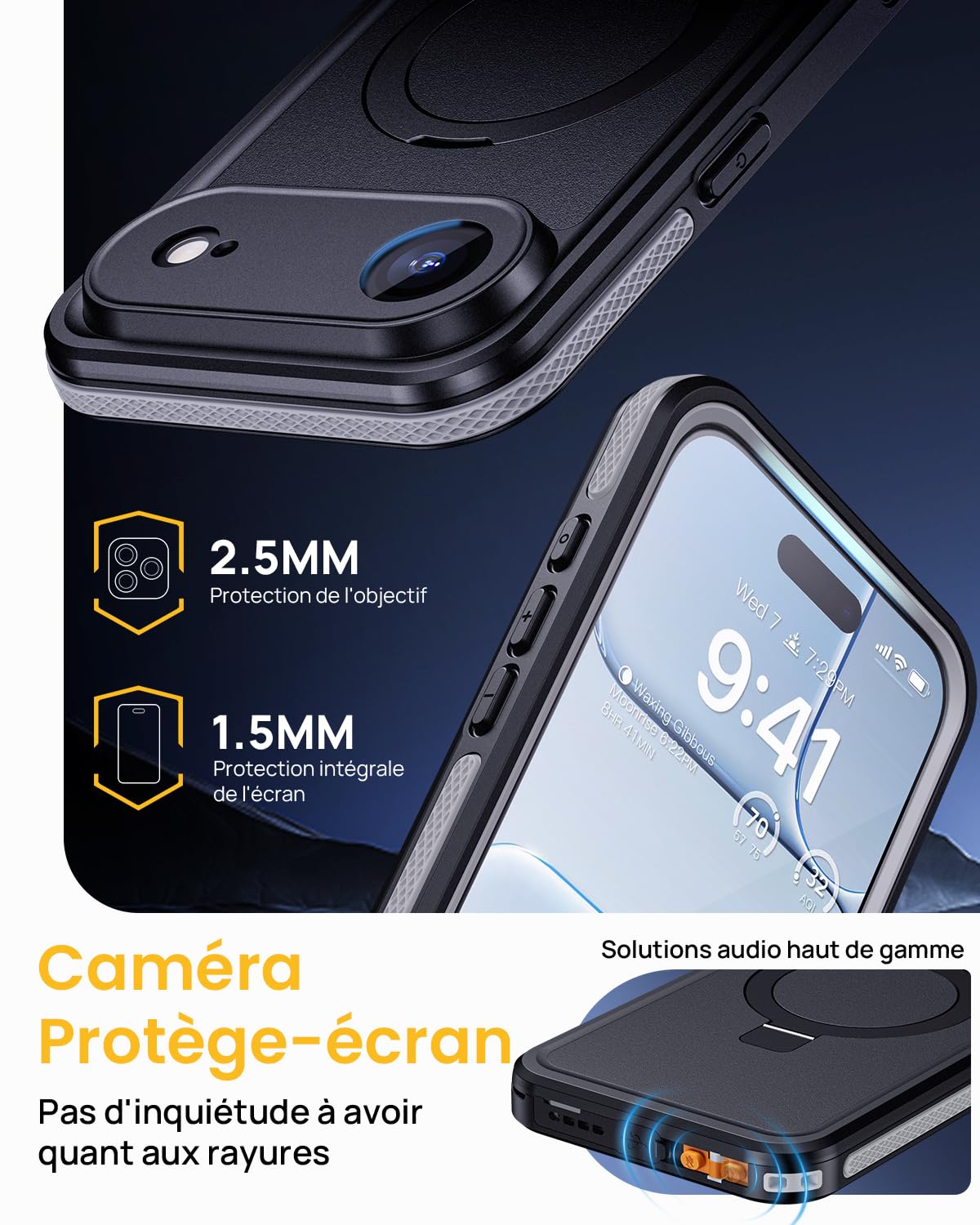 Lanhiem Coque pour iPhone 17 Air Étanche Antichoc avec Support Intégrale | Noir,IP68 Waterproof,Magnétique,Double Renforcé,360 Protection Écran+Caméra,Antipoussière,Avant et Arrière Housses,Chantier