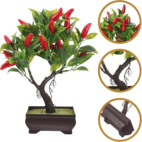 Miniatura 7 de Cabilock Árbol de chile artificial realista, bonsái, planta en maceta de chile falso para interiores
