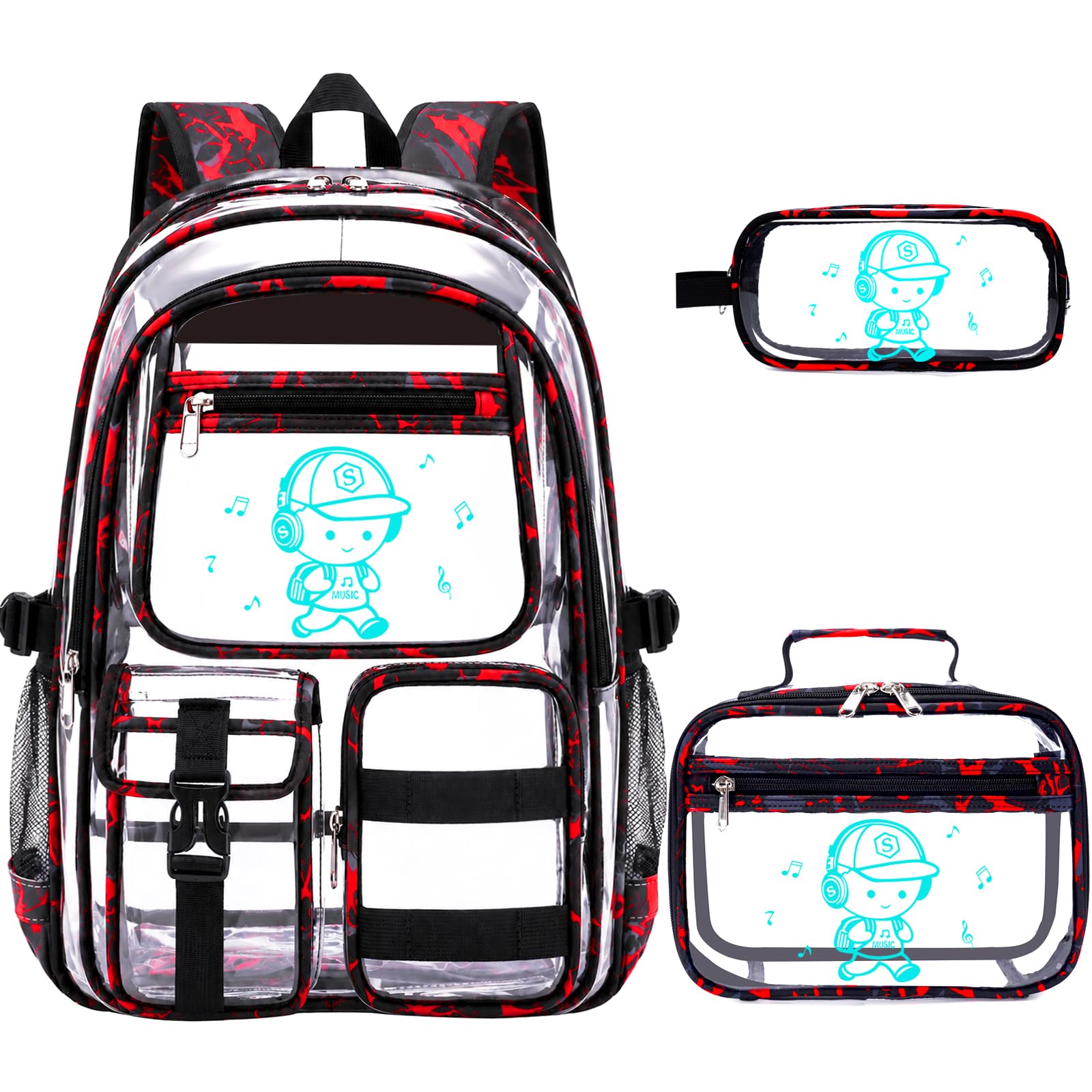 Luminous Clear Backpack for Boys with Lunch Box & Pencil Case