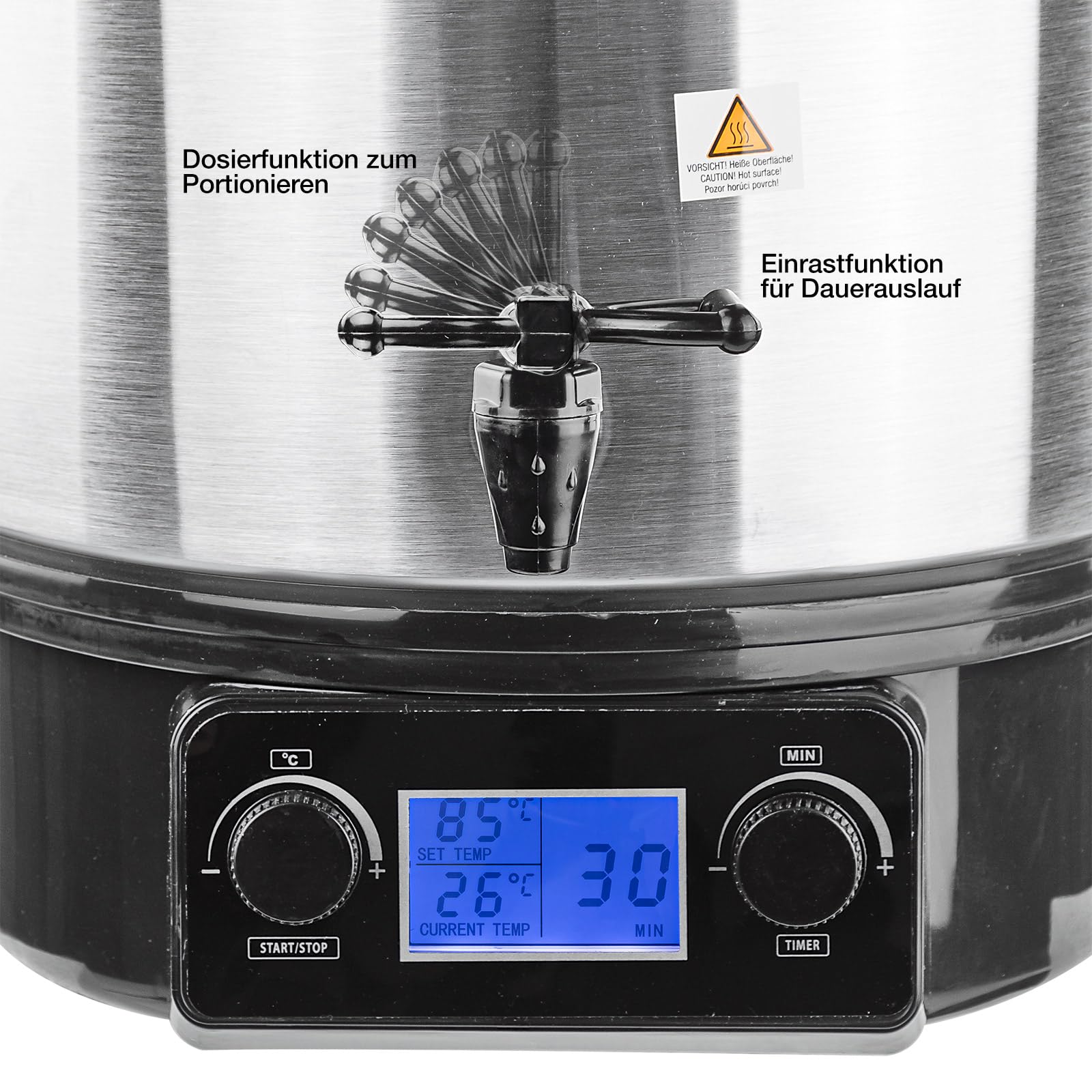 DEMA Edelstahl Einkochtopf DEA2000DX – Einkochautomat, Einkocher, 2000 W, 27 L, 30–100 °C, robust & langlebig, ideal für Obst, Gemüse, Marmelade & Saftbereitung