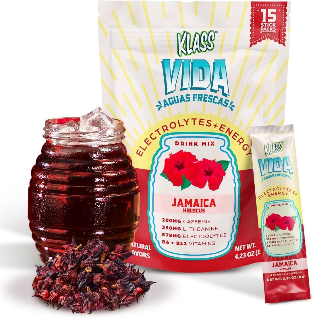 (BBD: 03/24/2026) Hydration + Energy Electrolyte Drink Mix – Hibiscus Agua Fresca Flavor | Sugar-Free Powder with Caffeine, L-Theanine, Coconut Water & Minerals | 15 Single-Serve Stick Packs, Low Calorie
