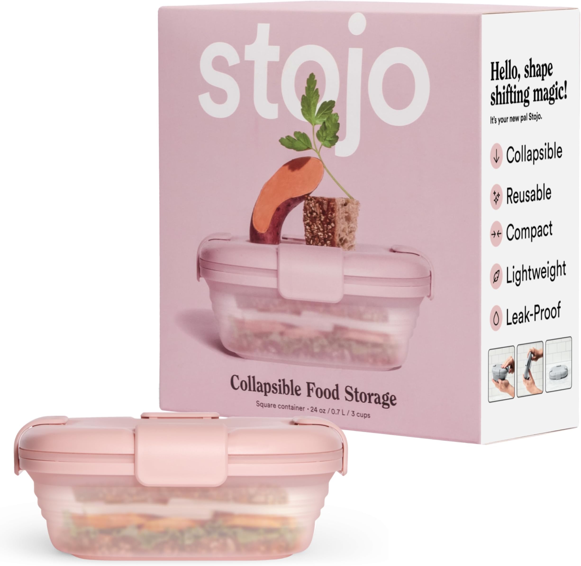 Collapsible Sandwich Box – 24oz, Reusable Food Storage Container, Silicone Bowl for Hot/Cold Food – Meal Prep, Lunch, Camping, Hiking – Dishwasher Safe (Set of 1, Carnation Pink)