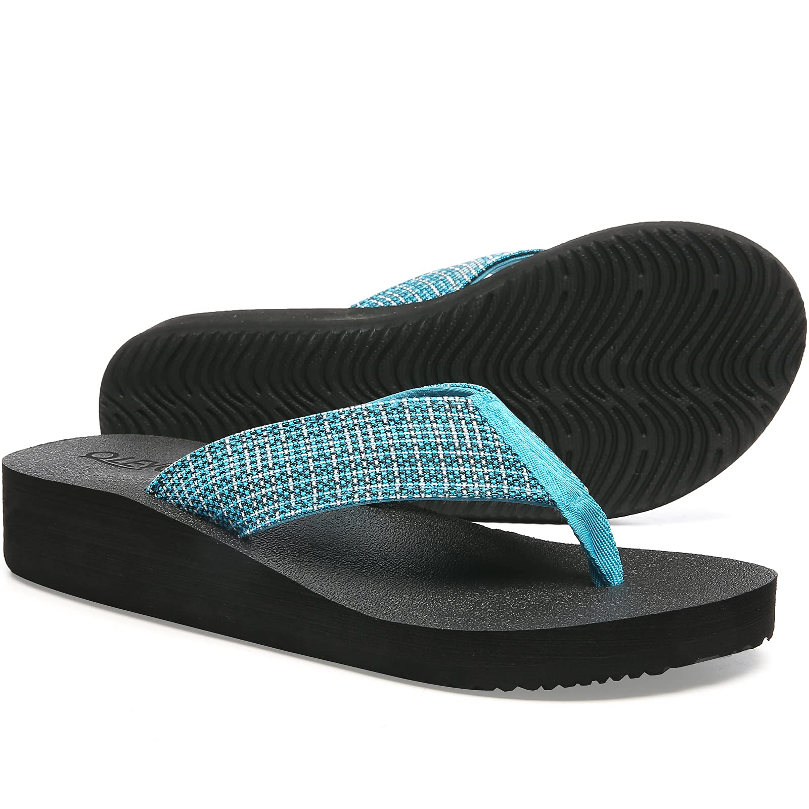 QLEYO Women's Platform Flip Flop with Arch Support, Comfortable Yoga Mat Wedge Flip-Flops, Athletic Walking Thong Slippers for Vacation/Shopping Mall/