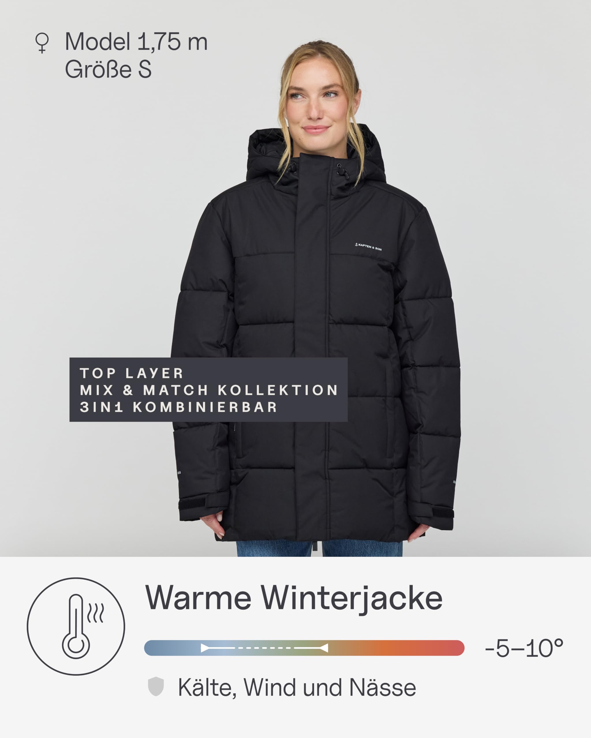 Kapten & Son Winter Puffer Jacke All Black, Sandstone, Olive XS-XXL | Winterjacke Damen & Herren | Solo oder als Top Layer für Light Puffer Jacket | atmungsaktiv, winddicht | Outdoorjacke