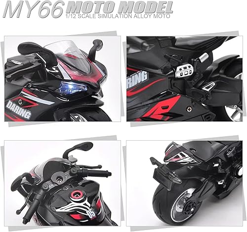 Miniatura 3 de Motocicleta de juguete, juguete de motocicleta con sonidos y luces, juguete de modelo de motocicleta a escala 1:12 para niños, vehículo de tracción