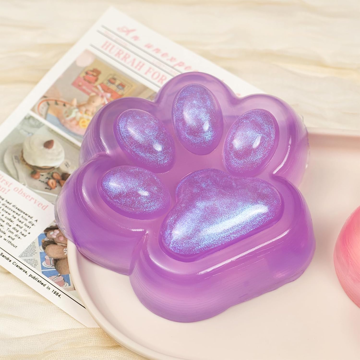 4.72in Large Cat Paw Taba Squishy Toy, Purple Big Glitter Cat Paw Squeeze Toys, Kitty Fidget Toy for Stress Relief, Cute Cat Paw Sensory Fidget Toy, Pinch Toys Family Squishy for Adults (1pcs)