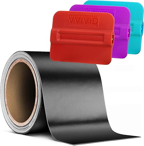 VViViD Rollo de cinta de vinilo negro mate (3 pulgadas x 20 pies) + espátula magnética, 3 piezas (duro, mediano y suave) - M0