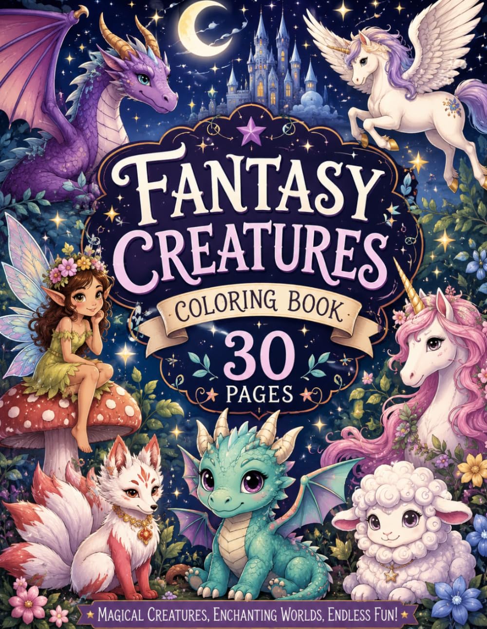 Fantasy creatures coloring book for kids, 30 pages!: Best for kids ages 7 and up!