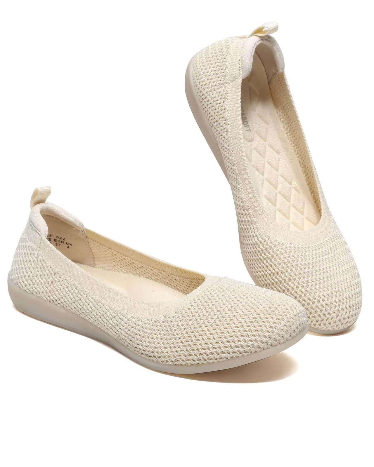 DEXJEWU Women's Ballet Flats Knit Dress Shoes Soft Work Comfort Ballerina Slip-on Walking Shoes with Arch Support, 022 Beige, 8.5 US