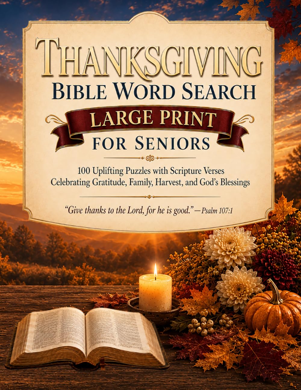 Thanksgiving Bible Word Search for Seniors: 100 Easy Large-Print Scripture Puzzles Celebrating Gratitude, Family, Harvest, and God's Blessings