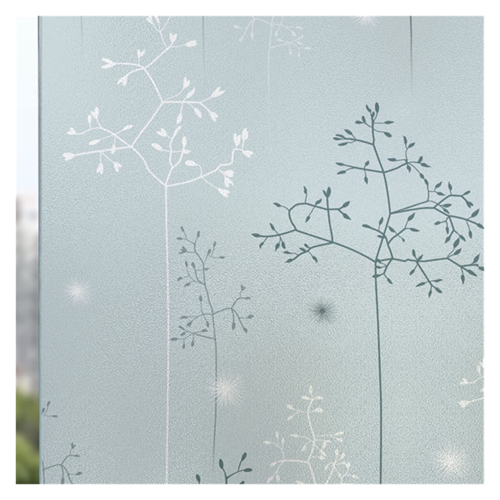 Window Film Flower plant pattern window frosted glass sticker opaque toilet anti-lighting bathroom film shading paper(Blue dandelion,60x100cm)