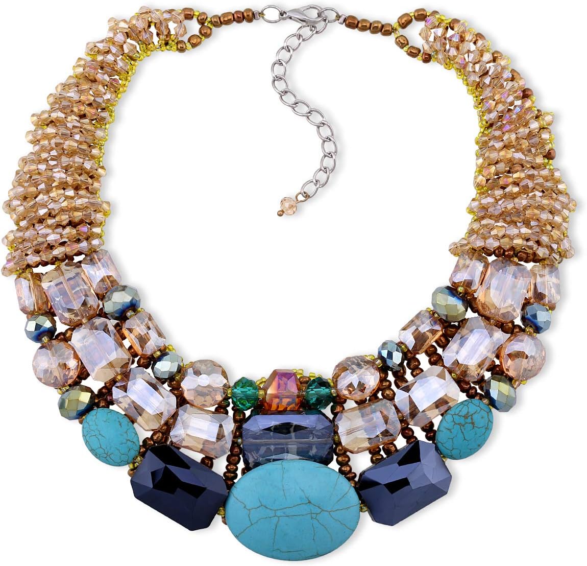 HAHA&TOTO Handmade Crystal Statement Necklace Beaded Choker Jewelry Crystal Beads Knitted Handmade Necklace for Women Girls Top-end Jewelry
