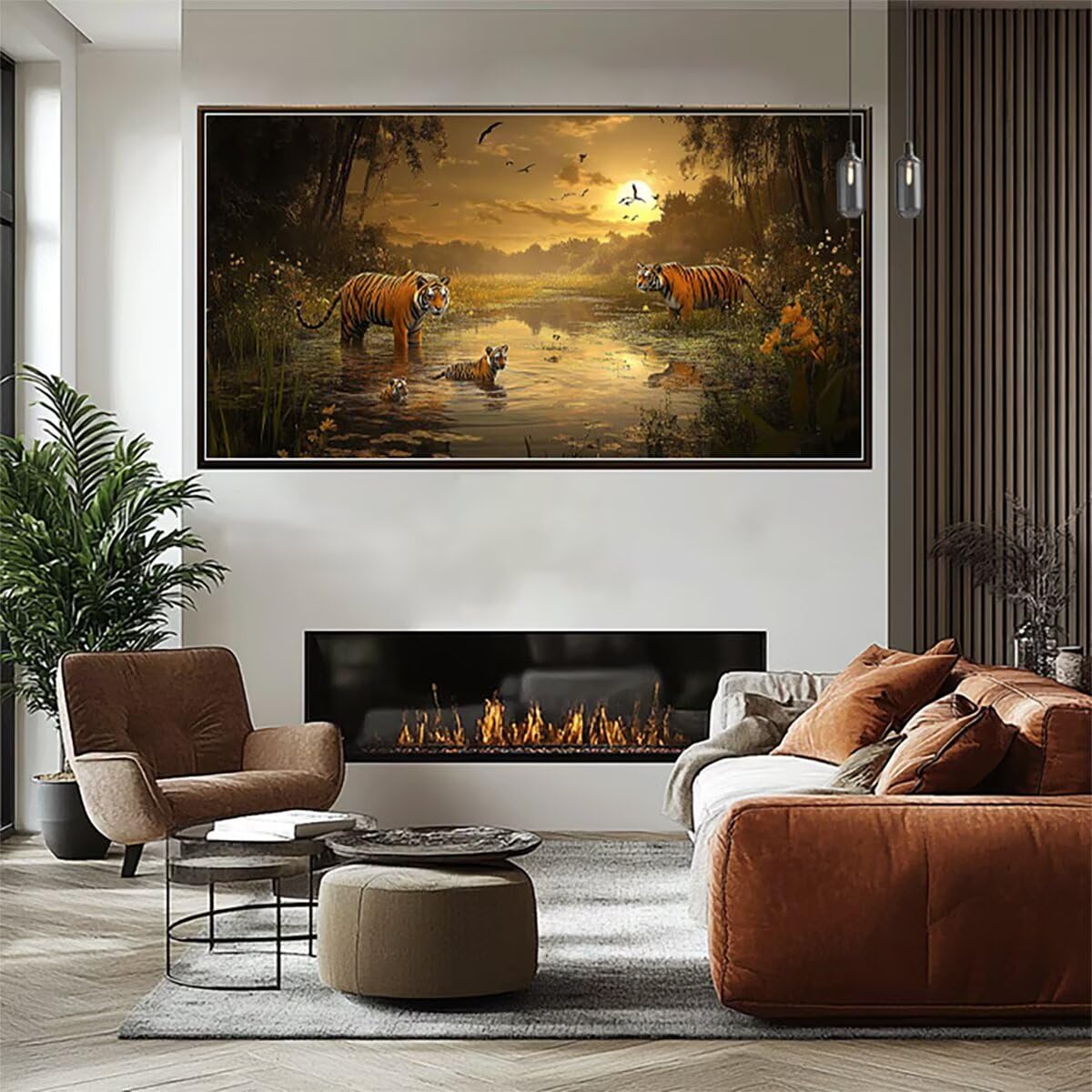 Tygrys, malowanie po liczbach, duży, XXL, 60 x 120 cm, malowanie według liczb, dżungla, farba akrylowa, obraz olejny, zestaw z pędzlami, do dekoracji pokoju, na ścianę, esthetic, prezent dla kobiet