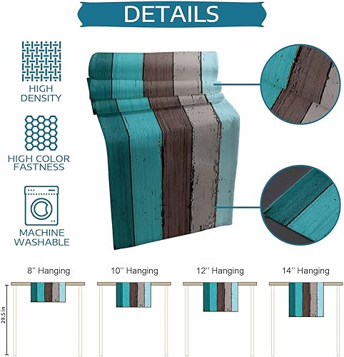 Miniatura 195 de Camino de mesa de algodón y lino estilo granja rústico retro, textura de madera de granero, color degradado marrón y gris, antideslizante,