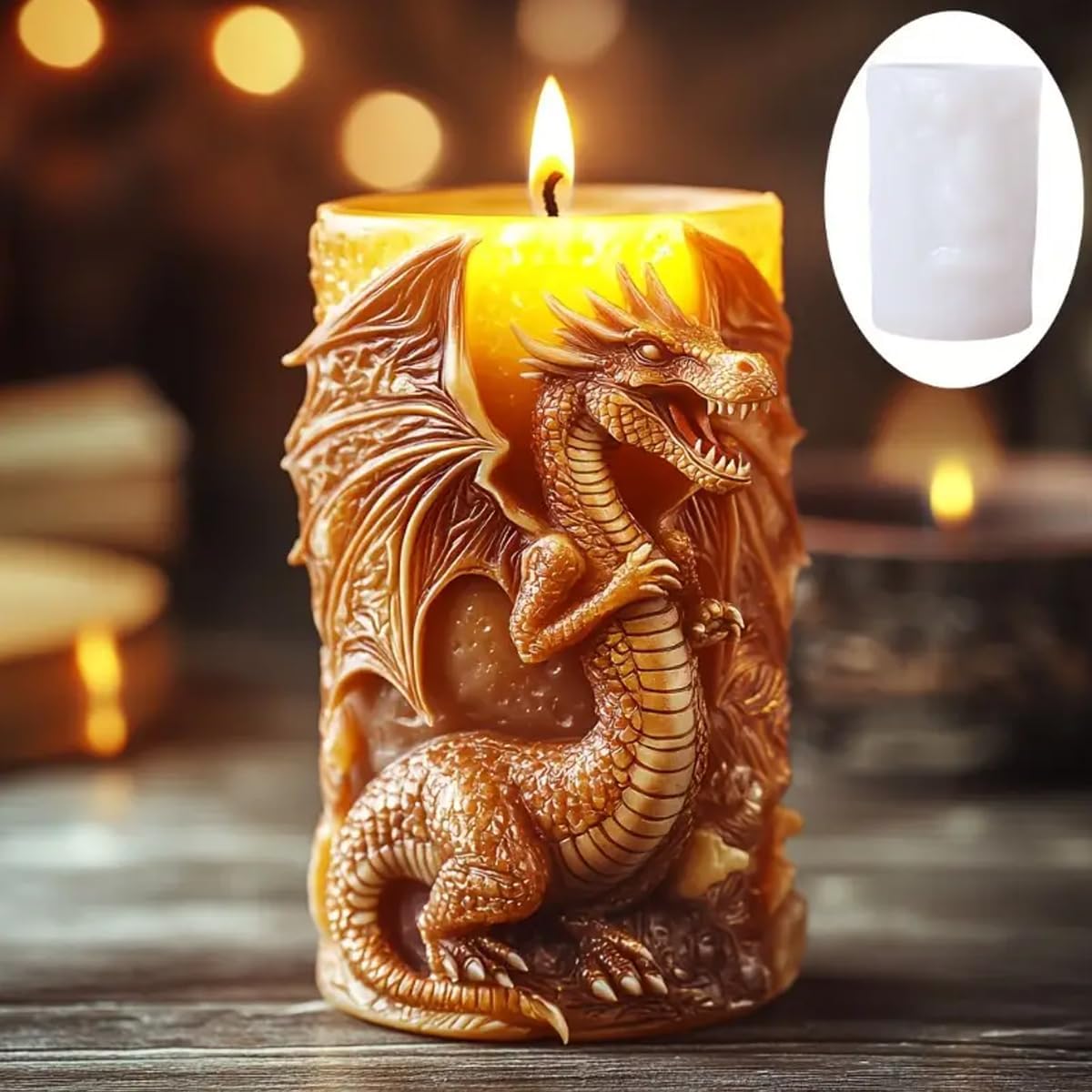 Dragon Candle Mold, Silicone Candle Making Mold with Detailed Wings and Flames, Cylindrical Base, Reusable Non-Toxic Craft Mold for Gothic Medieval Fantasy Decor