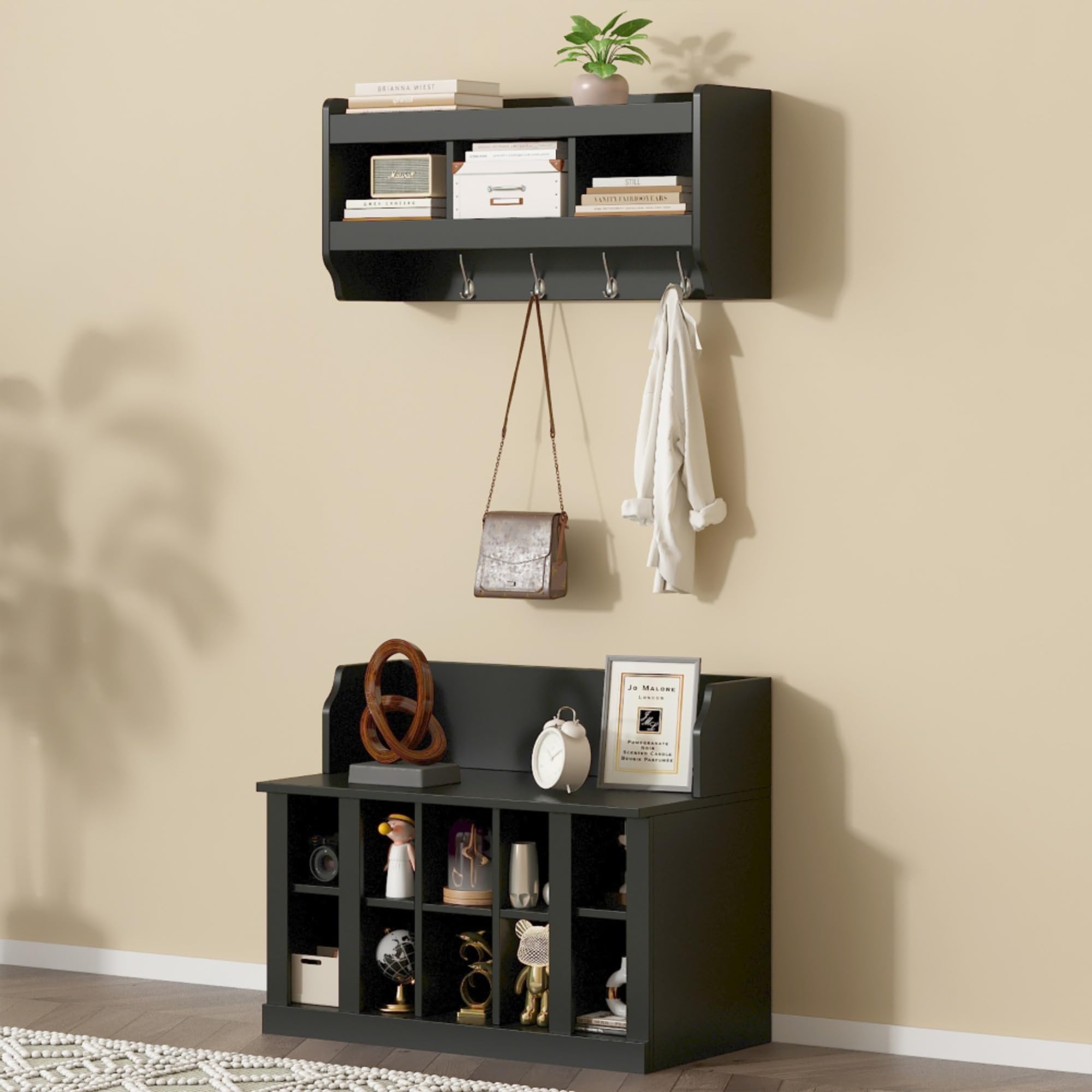 Amazon.com: Entryway Storage Bench with Wall Mounted Coat Rack, 2