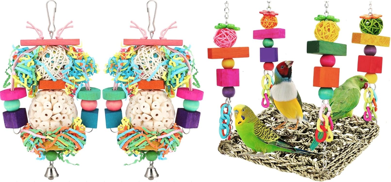 Bird Toys Parakeet Toys Conure Toys Bird Foraging Wall Toy,Seagrass Woven Hammock Swing Mat,Natural Soft Sola Ball
