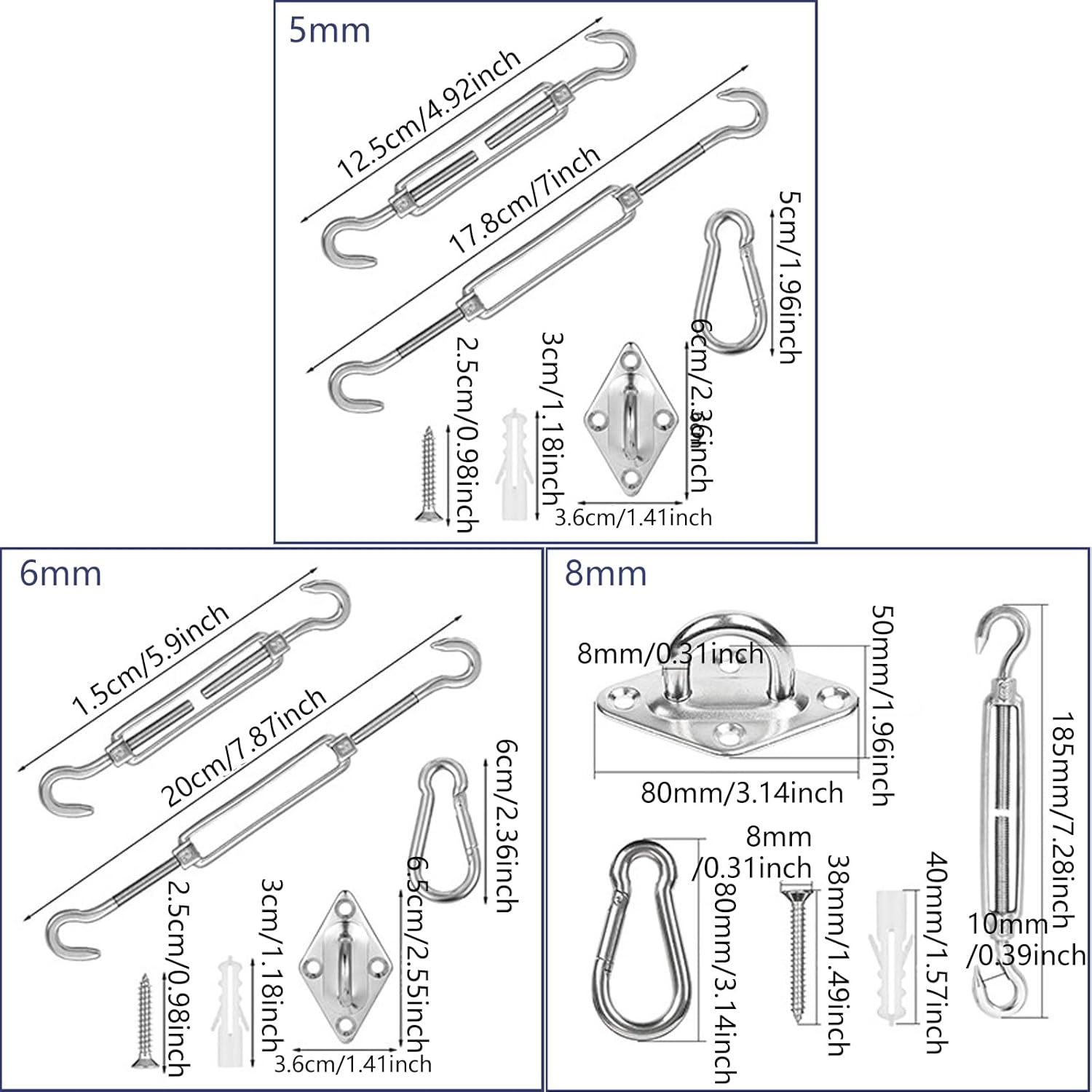 Stainless Steel Sunshade Sail Fixing Accessory Hardware Kits Hardware Awnings Attachments Sunshade Sail Hardware Kits