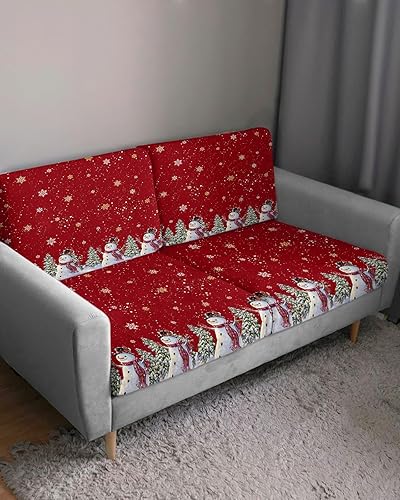 Miniatura 3 de Fundas de cojín para sofá de Navidad con diseño de muñeco de nieve rojo, funda elástica para sofá con parte inferior elástica, fundas de sofá de