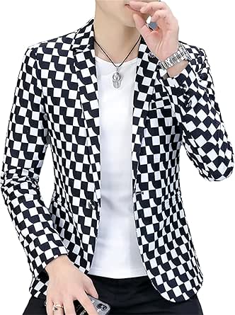 Mens Black and White Plaid Blazer – Modern Fit Checkered Windowpane Pattern Business Sport Coat main image 1