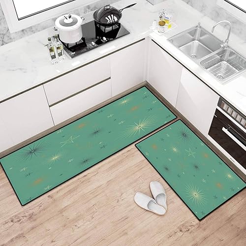 Juego de alfombras de cocina retro estilo bohemio con forma de estrella abstracta, tapete de cocina para piso, antideslizante, lavable, tapete de
