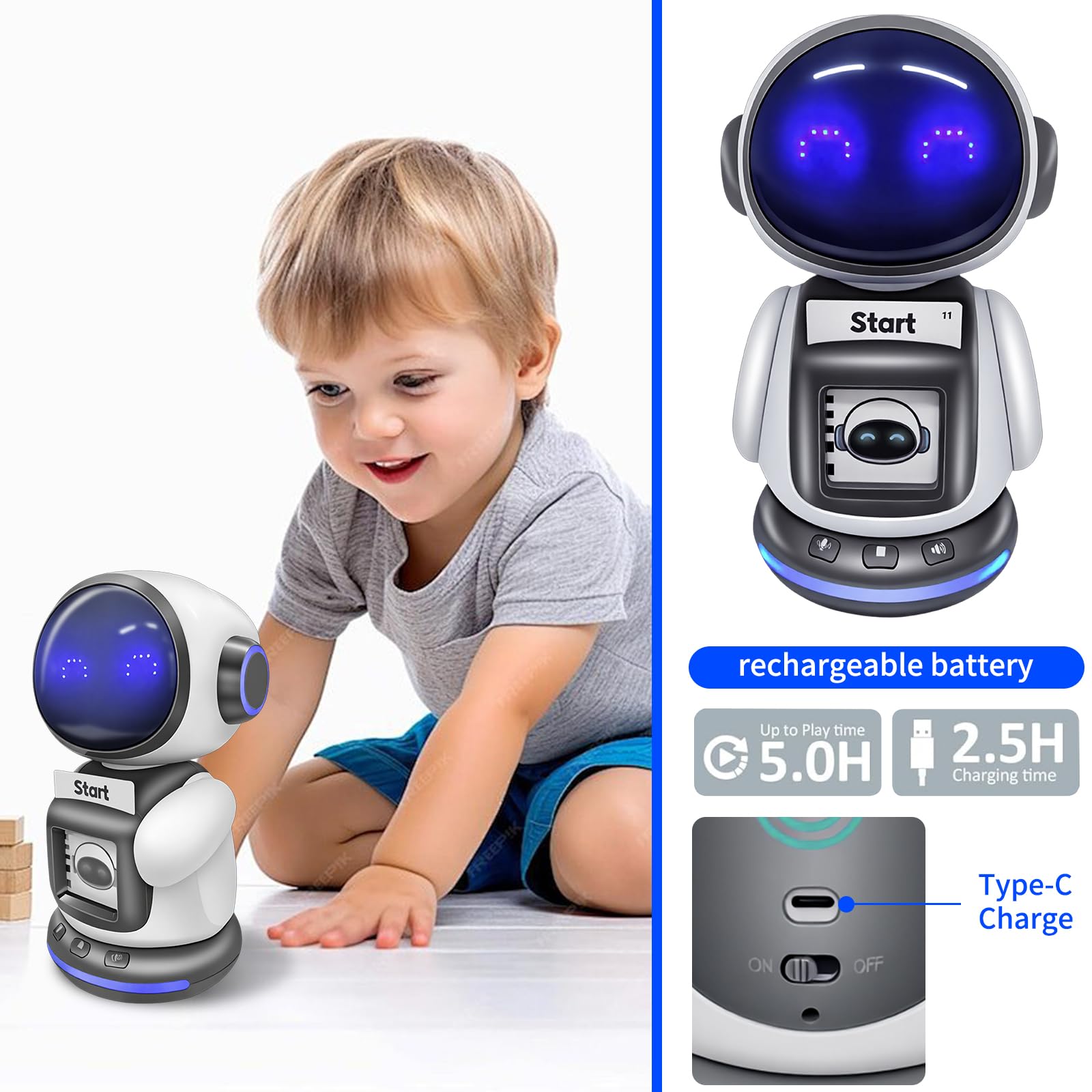 OBEST 2.4G Robote teledirigido con reconocimiento de comandos de tarjeta, función de grabación y cambio de sonido, luces expresivas, control flexible de 4 vías, juguete educativo interactivo de voz