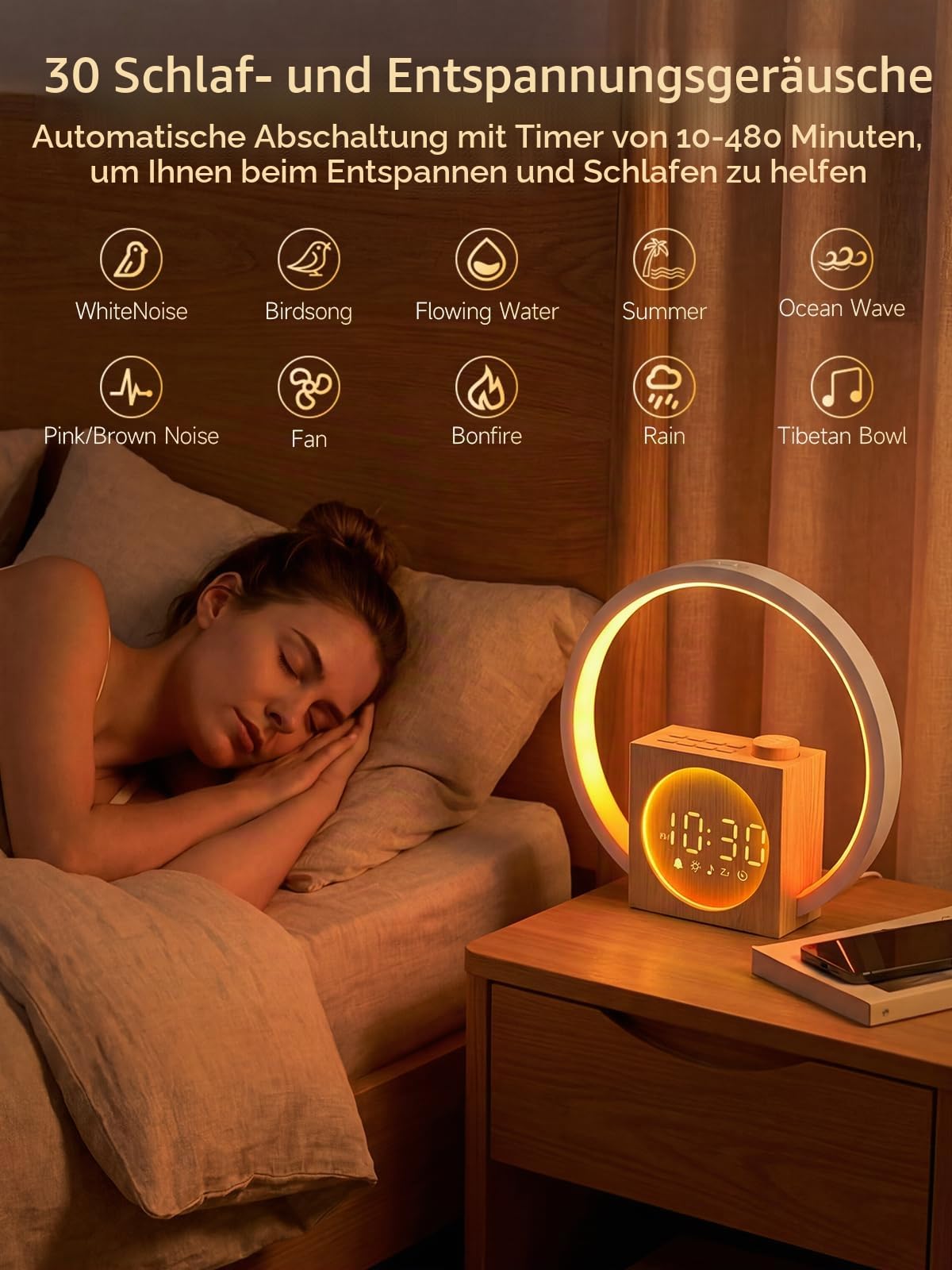 Tageslichtwecker Touch, Lichtwecker mit USB Ladefunktion | Sunrise Alarm Clock mit 20-Stufig Dimmbares, 30 Beruhigende Klänge, 12 Lichtmodi, Snooze, für Schlafzimmer