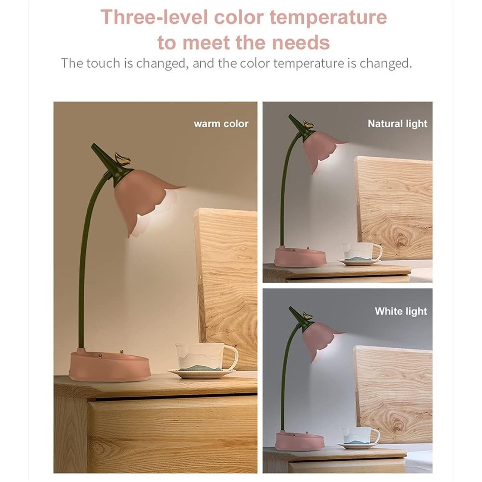 Lampara Escritorio para Oficina Lámpara De Escritorio LED Recargable, Luz Inalámbrica, Cuello Cisne Ajustable, Táctil Y Regulable Moderno Flexo Escritorio(Pink)