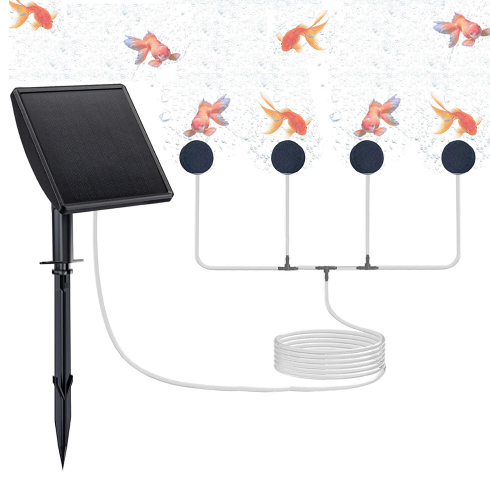 Aeratore per laghetto solare, pompa ad solare da 2 W con batteria incorporata, pompa di ossigeno a basso rumore a 3 modalità per acquario con laghetto da giardino all'aperto, 4 pietre