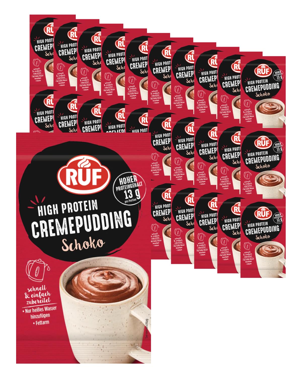 RUF Protein Pudding Schoko – High Protein Dessert, Cremiger Eiweißpudding mit Schokoladen-Geschmack, 30er Set Monatsvorrat