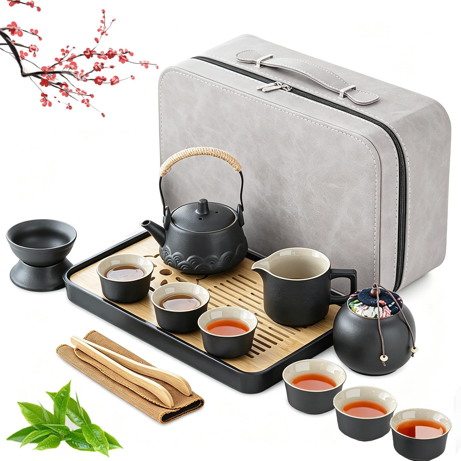 Set da tè da 14 pezzi, set da tè cinese Gongfu in porcellana, bellissimo set di teiera in ceramica con teiera e colino, servizio da tè giapponese, sacchetto regalo tutto in uno, per viaggi
