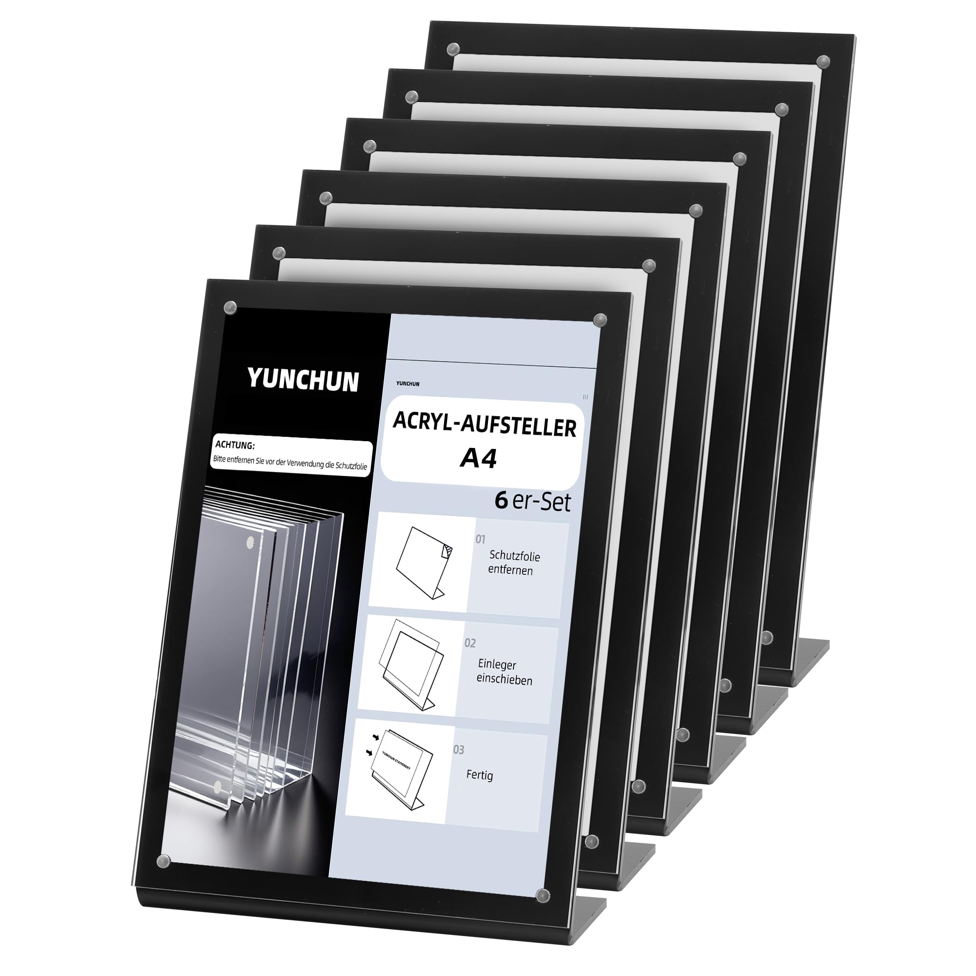 YUN CHUN Soporte acrílico A4, paquete de 6 soportes magnéticos para menú A4 para restaurante, soportes de mesa en forma de L para bodas, uso en oficina, soporte para folletos A4 para tienda y hotel