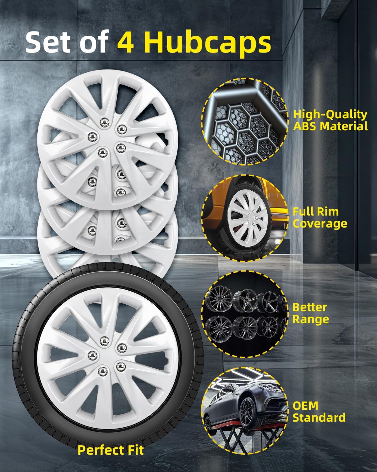 ROADFAR Wheel Covers Sold as a Complete Set of 4 Silver OEM Steel Wheel Hubcaps Rim 15"