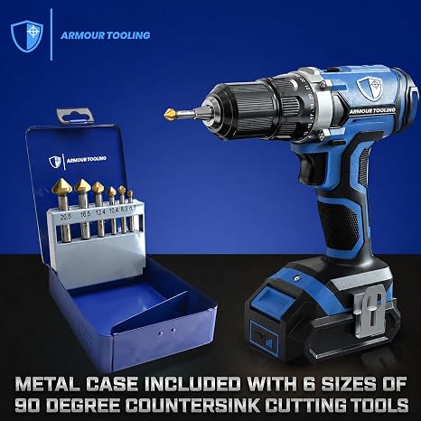 6 Piece Countersink Drill Bit Set - HSS TiAN- 90 Degrees 3 Flute - Deburring Bits for Screw Heads - 6.3/8.3/10.4/12.4/16.5/20.5mm - Chamfer tool For Aluminium Wood Plastic & Steel