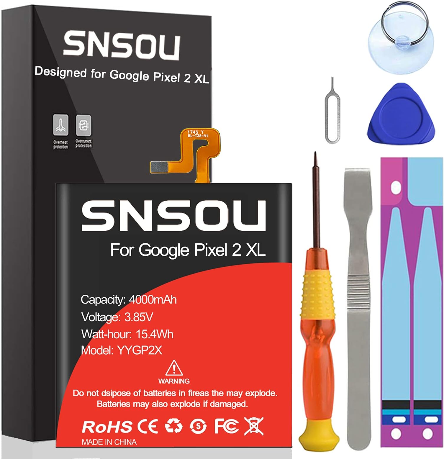 Google Pixel 2 Battery, SNSOU 3000mAh Li-Polymer Replacement Battery for HTC Google Pixel 2 XL 6" BL-T35 with Repair Replacement Kit Tools