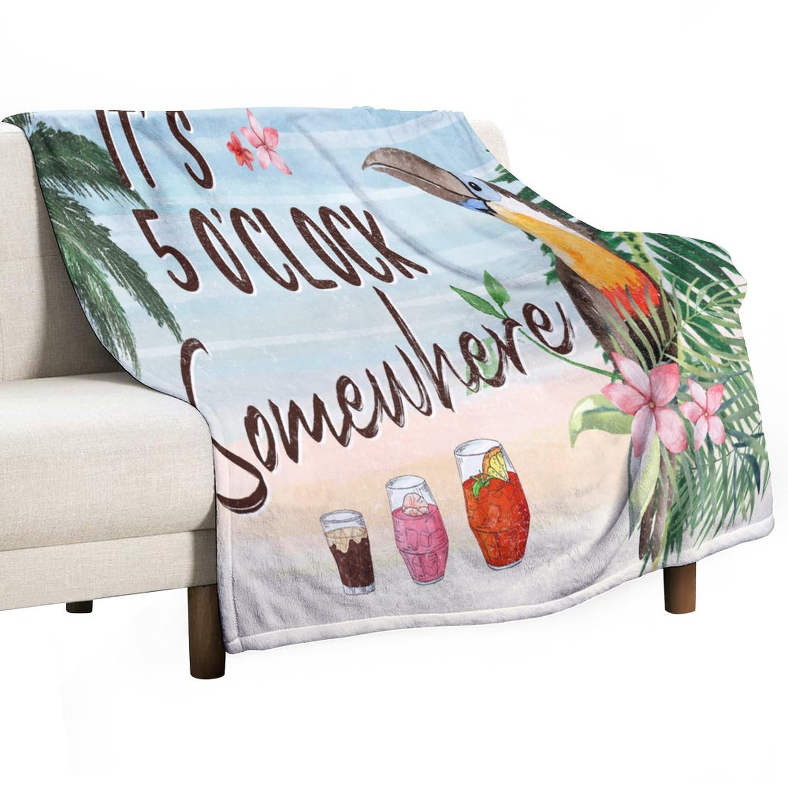 Couverture en peluche douce motif toucan hawaïen, finitions haut de gamme 178x203