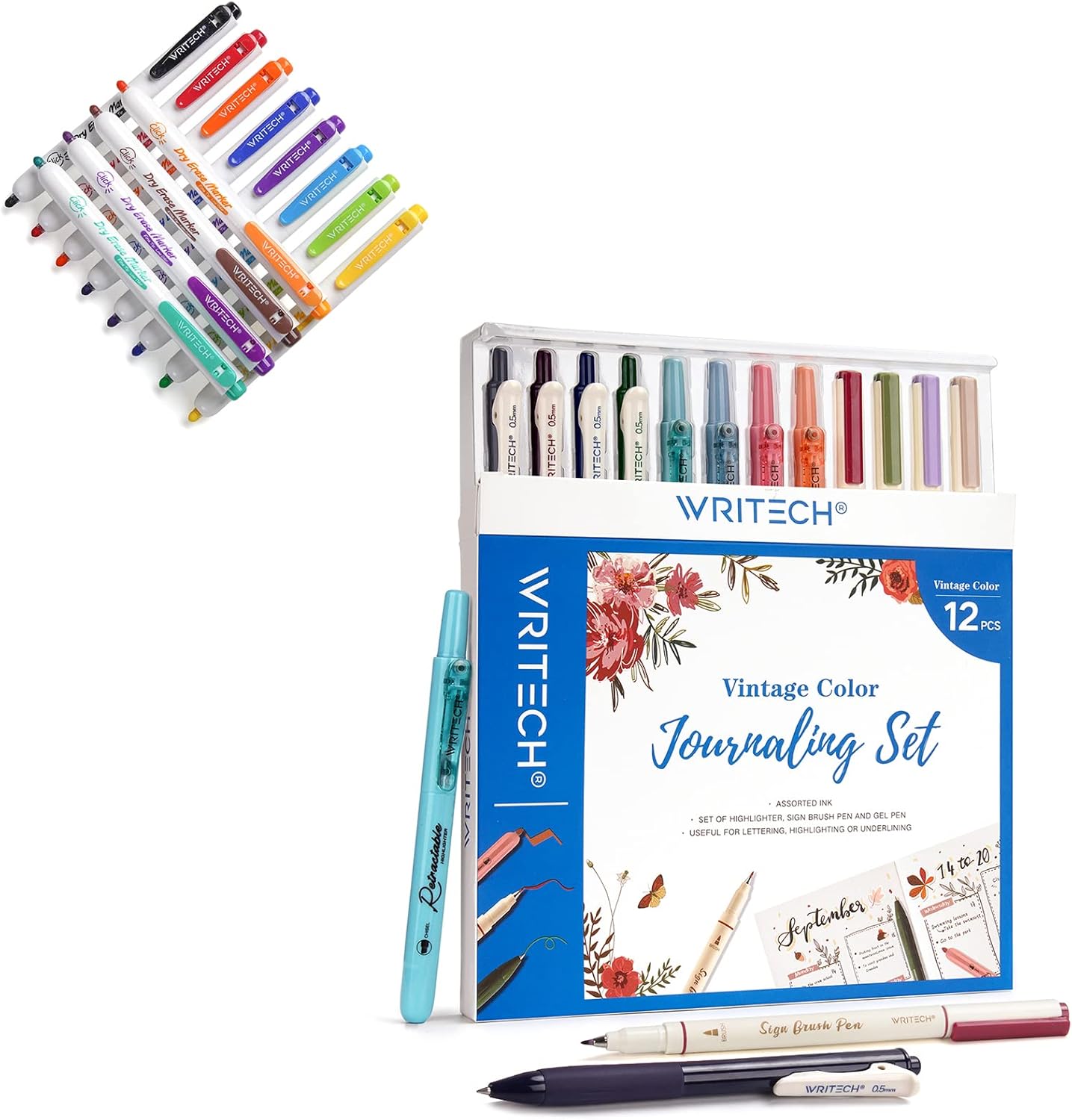 WRITECH Retractable Dry Erase Markers Journaling Pens Set