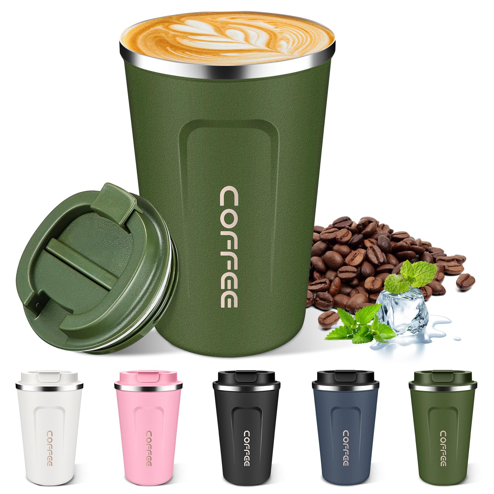 Insulated Coffee Mug 12oz, Travel Coffee Mug with Lid, Leakproof Coffee Cup No Handle Reusable Stainless Steel Mug Keeps Cold and Hot Suitable for Car, Daily, Travel and Gifts