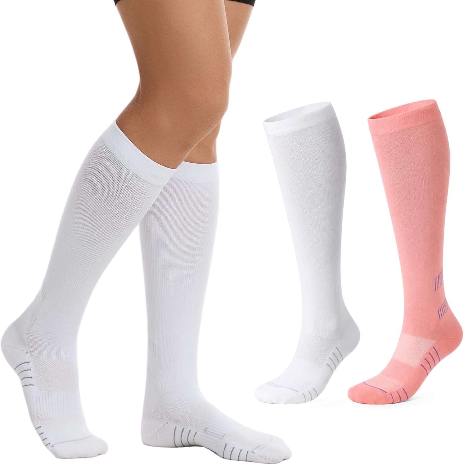 Compression Socks for Women Men 20-30 mmHg Knee High Calf Support 2 Pairs