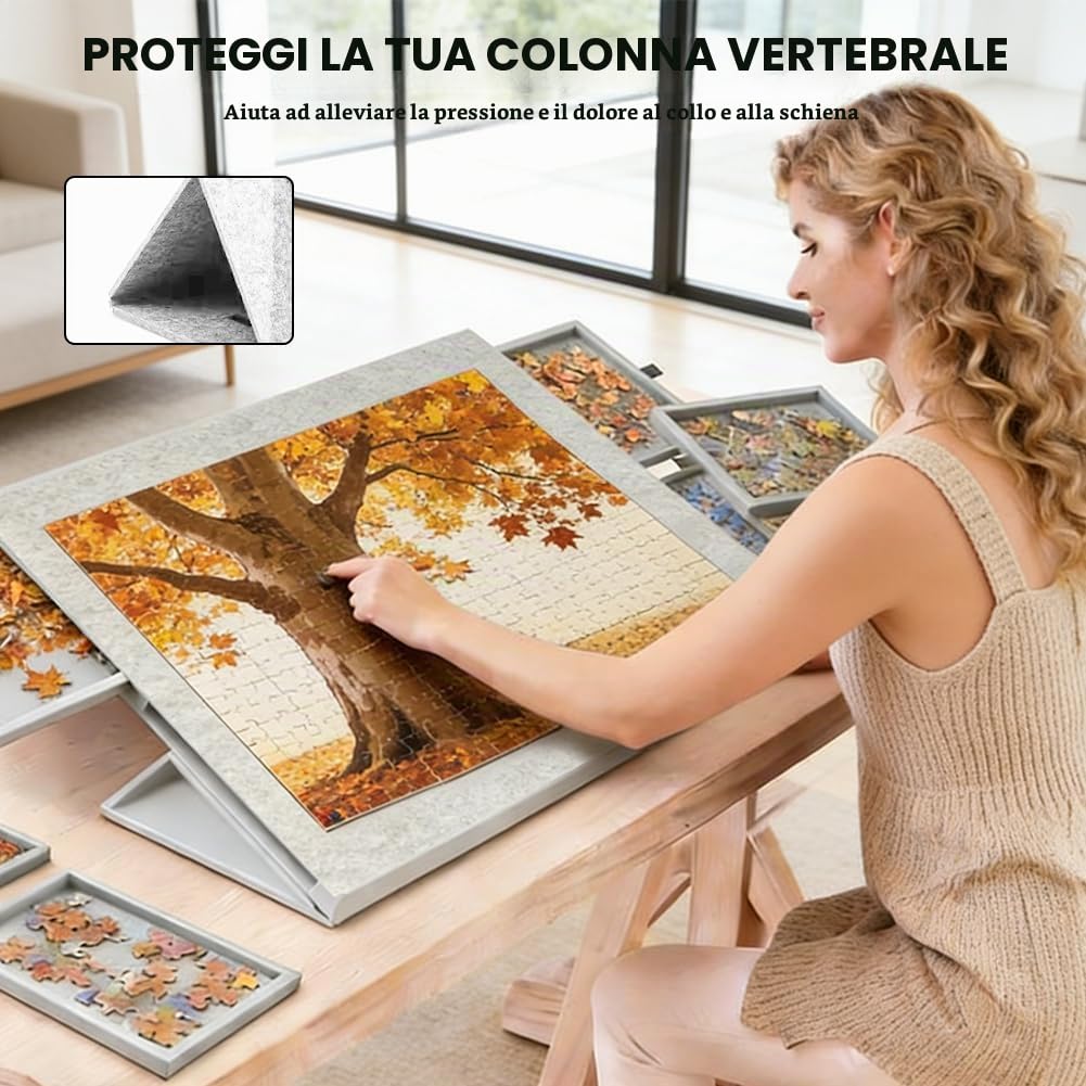 Tavolo per Puzzle con 6 Cassetti, Tavolo per Puzzle 1000 Pezzi, Supporto e Fodera 2 in 1, Tavolo per Puzzle in Feltro Ultraleggero, Tavolo per Puzzle Portatile che Può Contenere fino a 1000 Pezzi