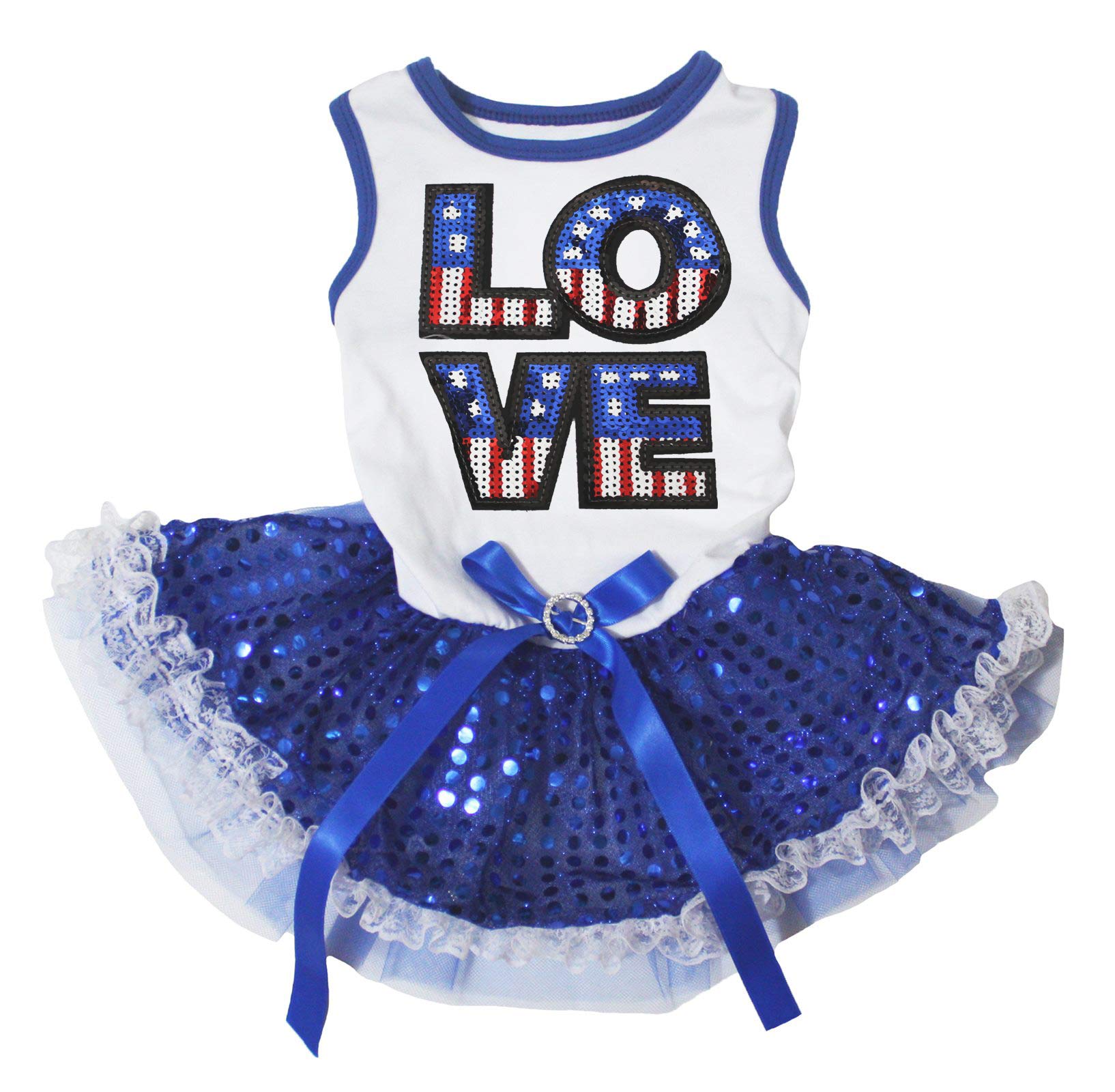 Robe pour chien USA Love Sequins blanc bleu XXL vêtement grand chien motif américain