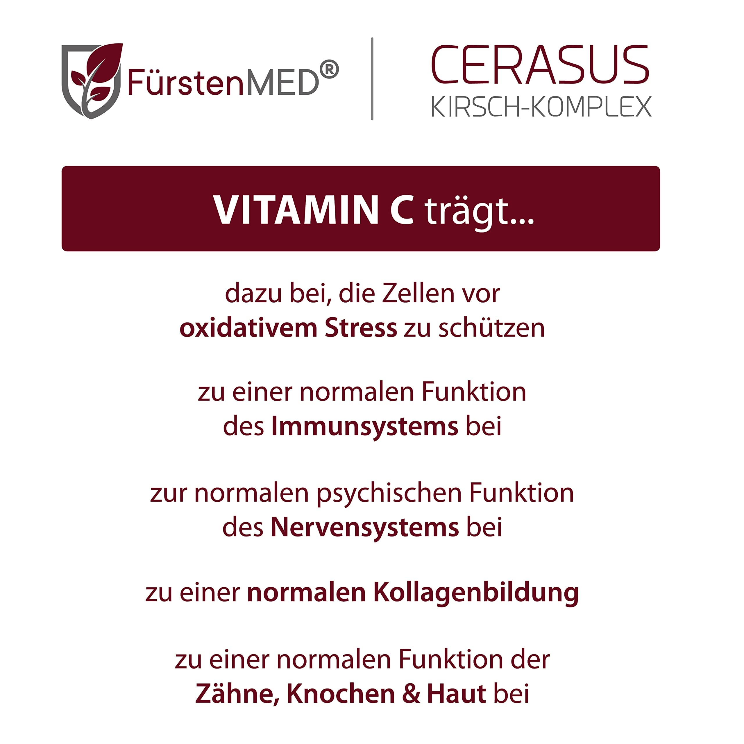 FürstenMED® 180 Montmorency Sauerkirschen Kapseln - Prunus cerasus + Vitamin C (Acerola) + Brennnessel, Montmorency Sauerkirsche - laborgeprüft und ohne unerwünschte Zusätze