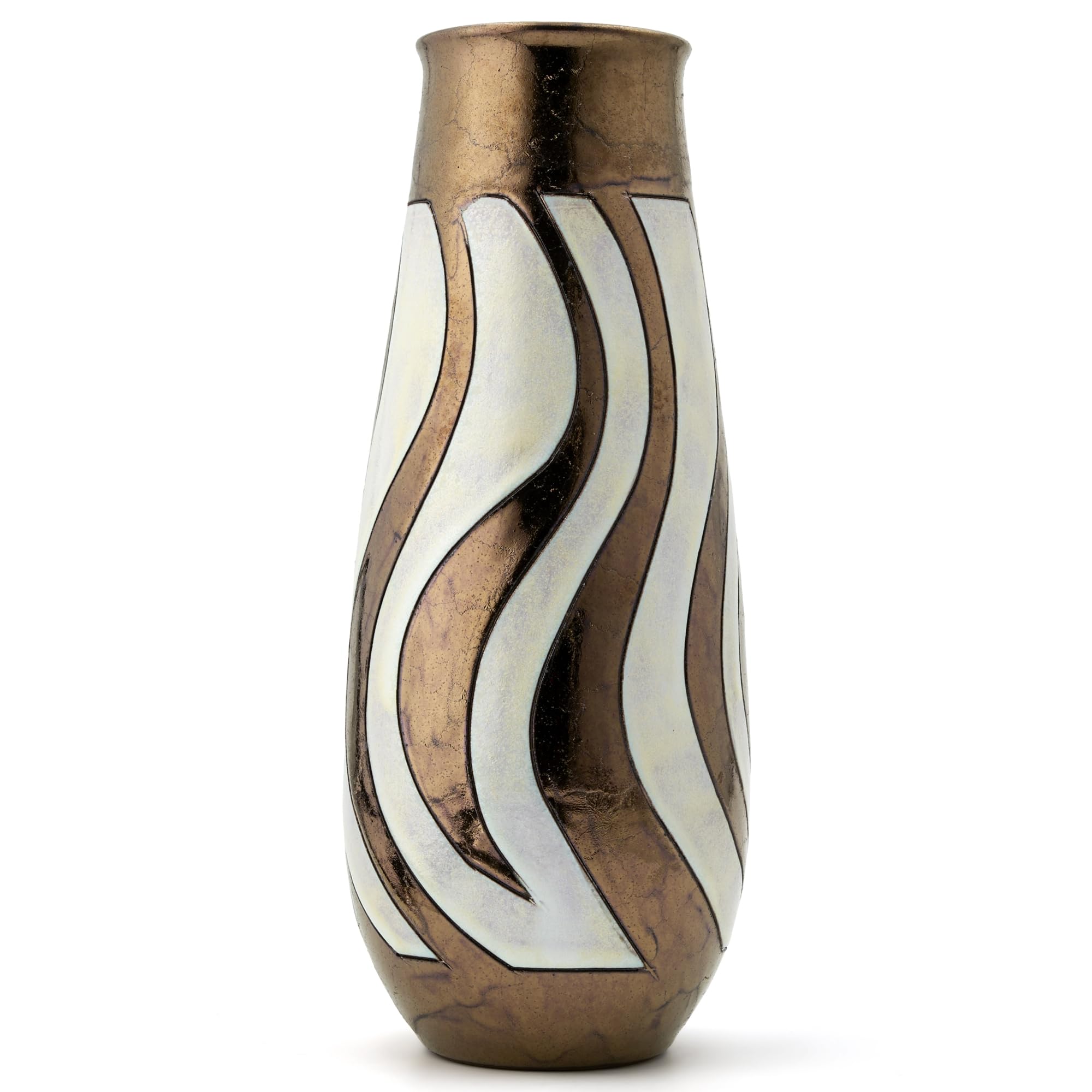 Vase en céramique fait à la main de 25,5 cm blanc et doré