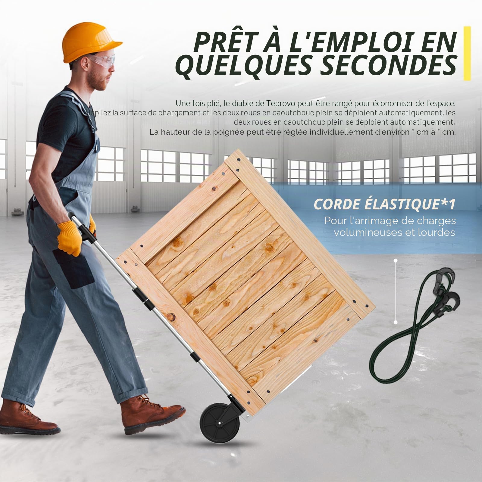Teprovo Chariot pliable de capacité 154,2 kg avec poignée télescopique et roues en caoutchouc de 17,8 cm pour déménagement, courses, voyage, usage au bureau