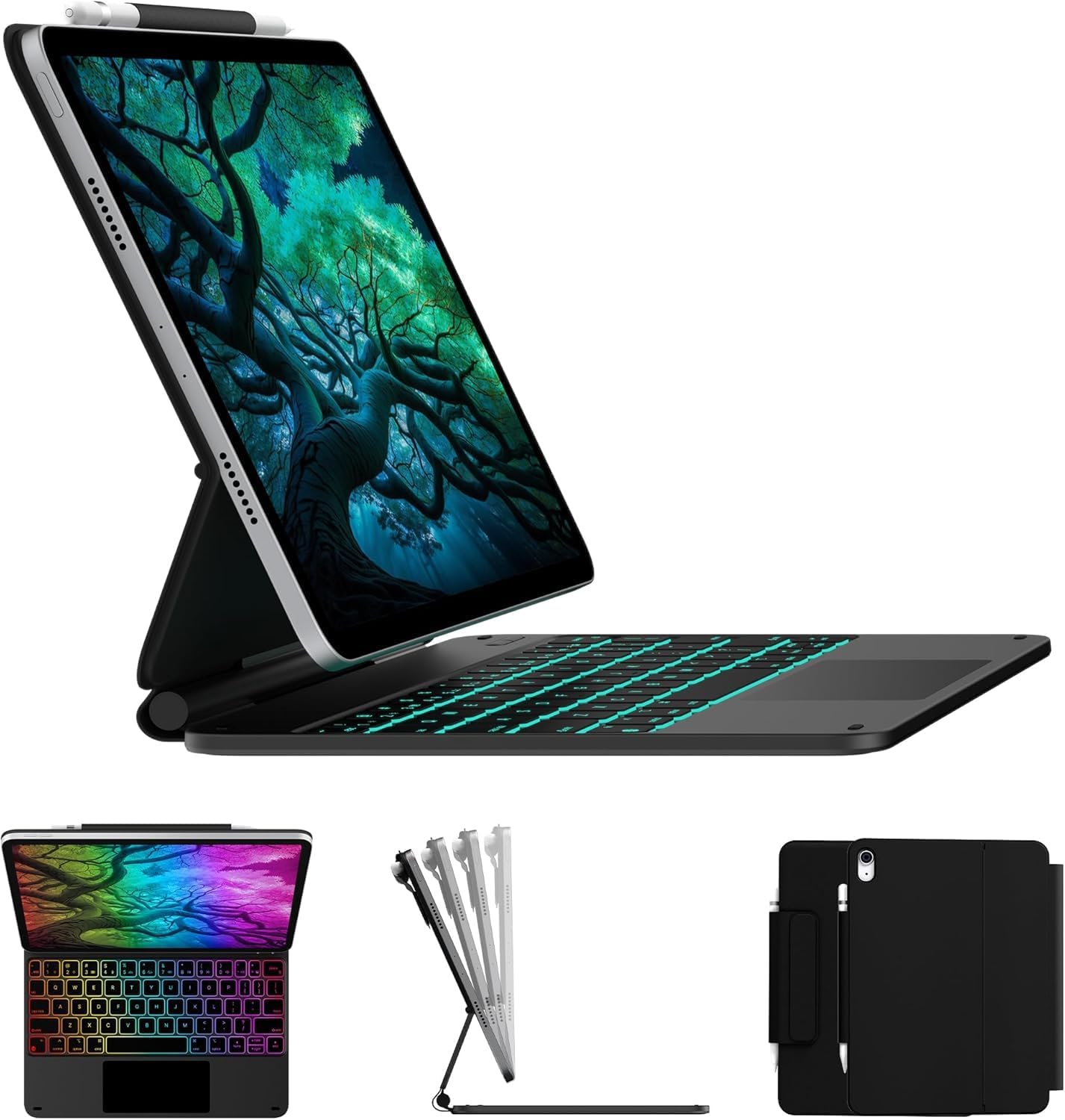 Edge Magic Style Keyboard Case for iPad 11th (A16,2025) & iPad 10th Gen with Gesture Touchpad & 11-Colors Backlit, Floating Cantilever Stand, Pencil Holder-Black25 (Not fit Air 11/Pro 11)