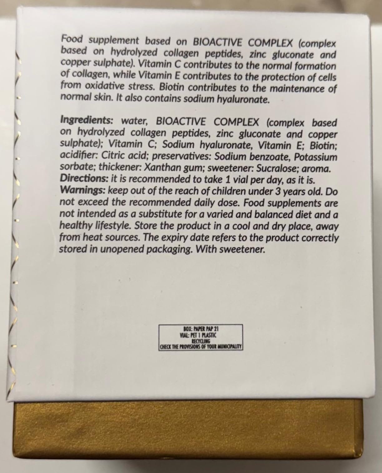 Collagen Bioactive Complex - Péptidos de colágeno hidrolizados de alta biodisponibilidad con vitamina C - Ayuda a mantener la piel elástica - 20 ampollas de 25 ml