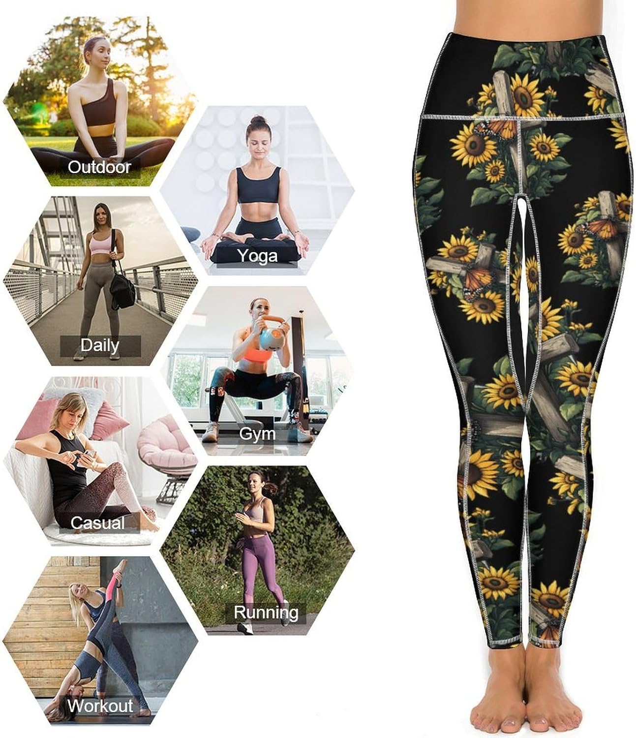 Butterfly Sunflower Crosss God Christian Womens Yoga Pants High Waisted Leggings Casual Sweatpants Workout Lounge Pants